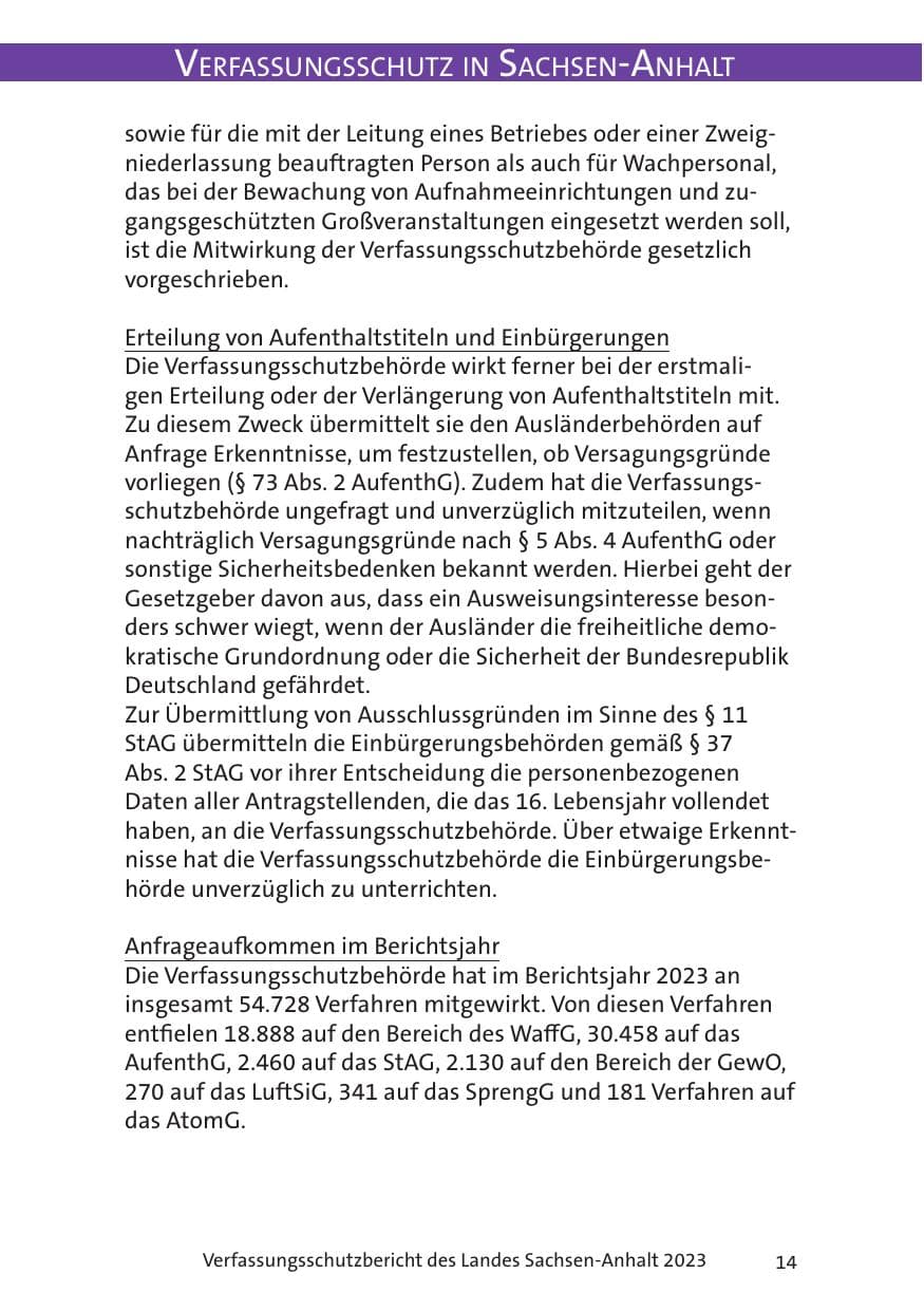 Seite 14 des Verfassungsschutzbericht 2023 Sachsen-Anhalt