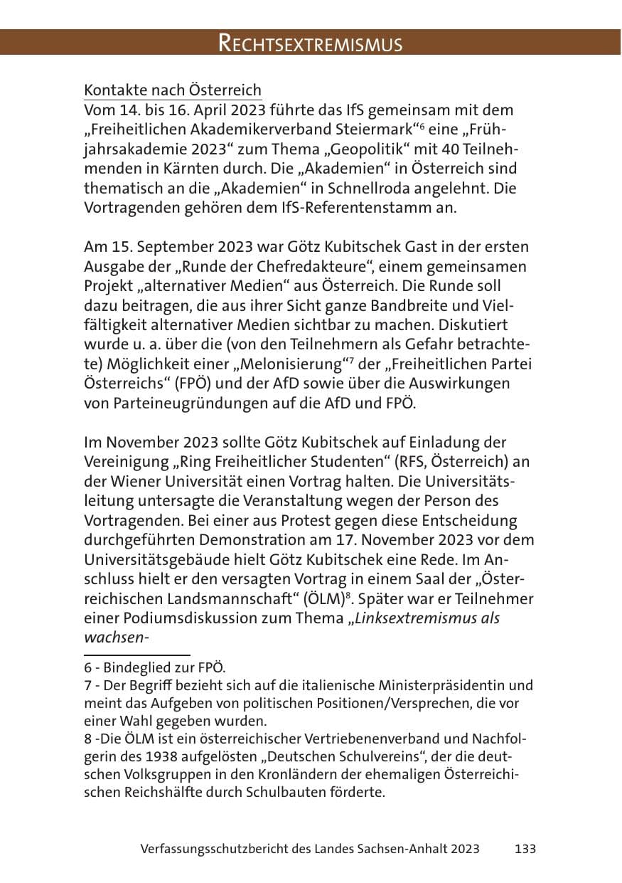 Seite 133 des Verfassungsschutzbericht 2023 Sachsen-Anhalt