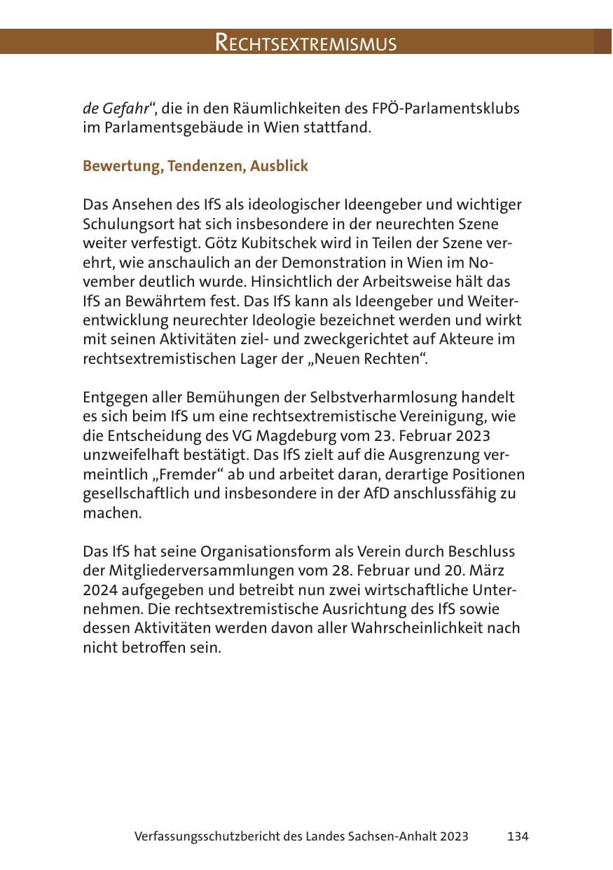 Seite 134 des Verfassungsschutzbericht 2023 Sachsen-Anhalt