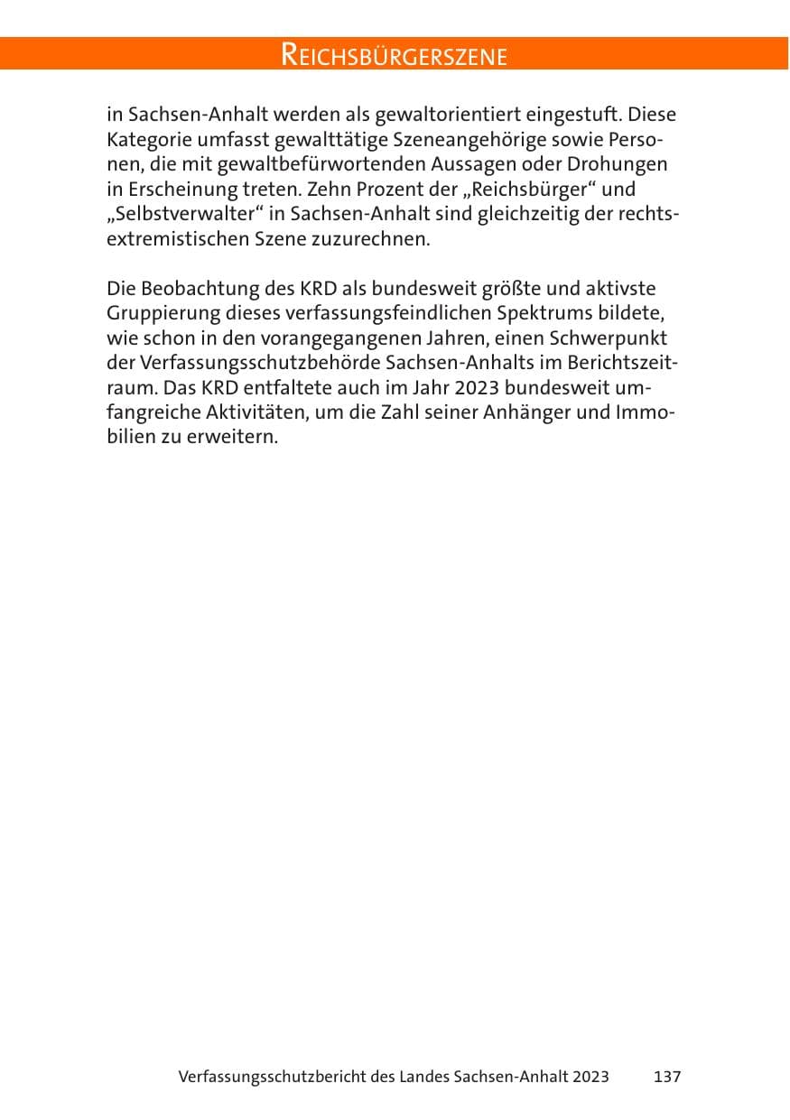 Seite 137 des Verfassungsschutzbericht 2023 Sachsen-Anhalt