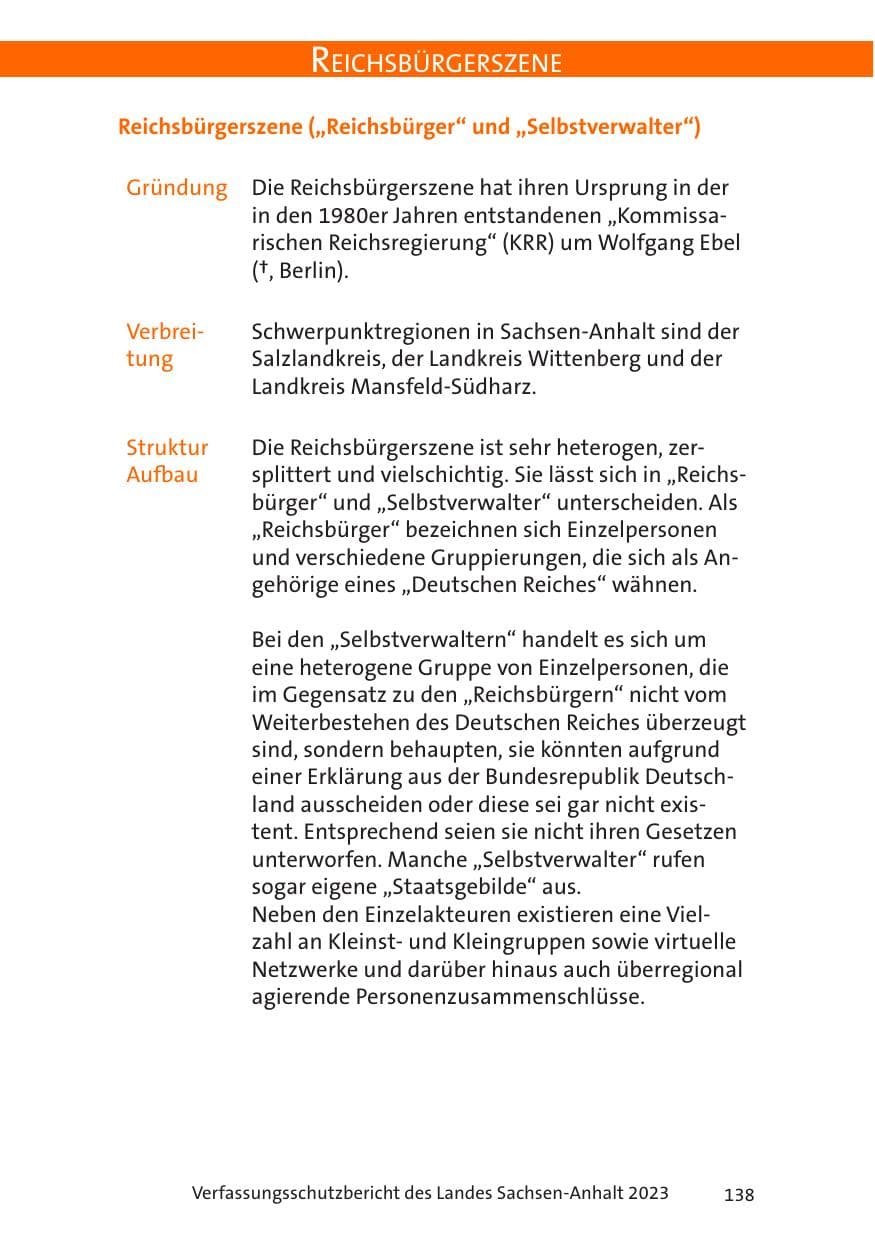 Seite 138 des Verfassungsschutzbericht 2023 Sachsen-Anhalt