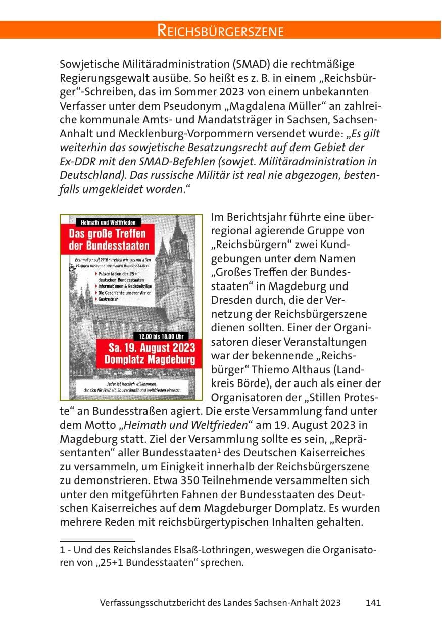 Seite 141 des Verfassungsschutzbericht 2023 Sachsen-Anhalt