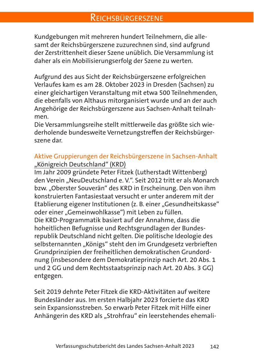 Seite 142 des Verfassungsschutzbericht 2023 Sachsen-Anhalt
