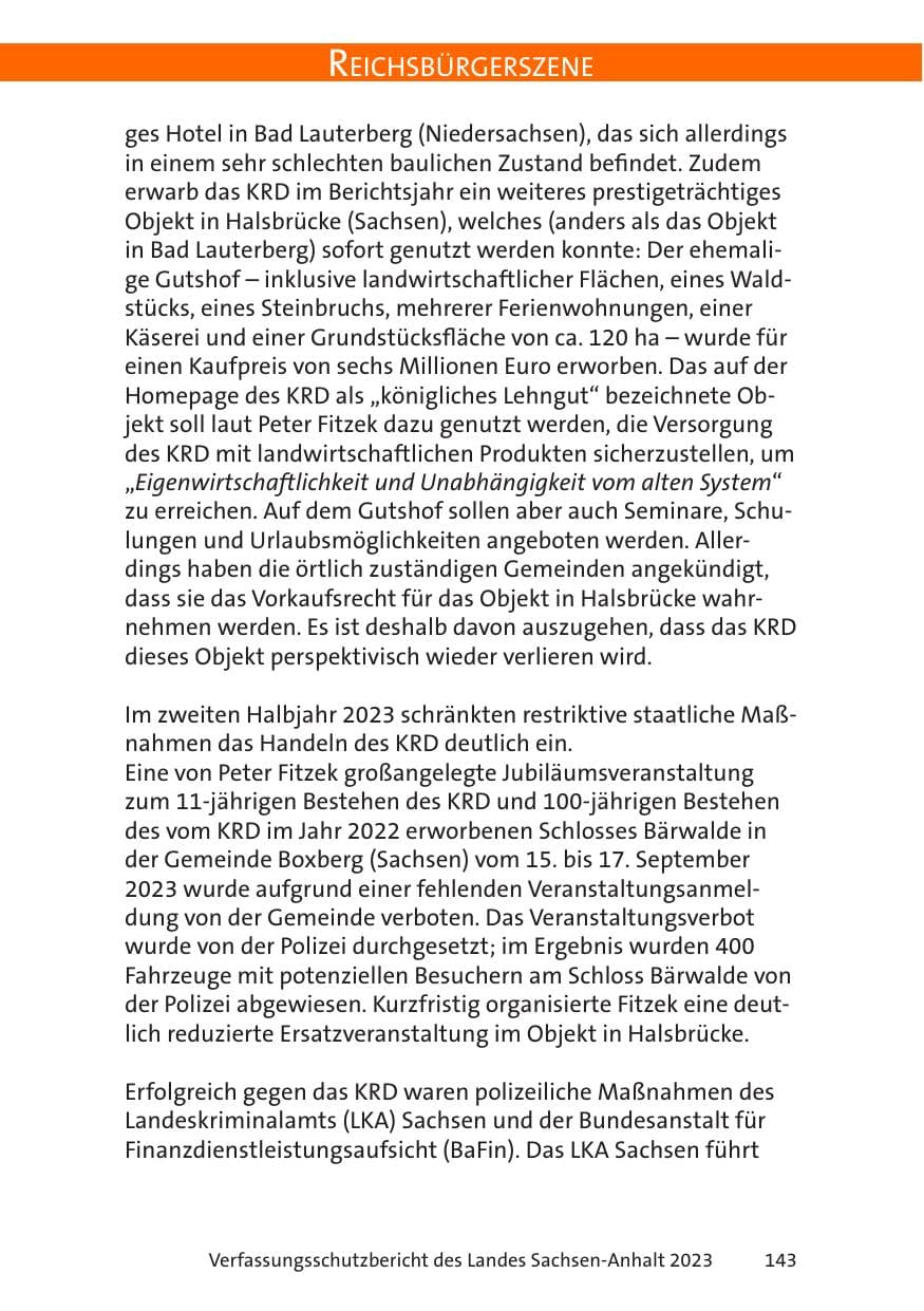 Seite 143 des Verfassungsschutzbericht 2023 Sachsen-Anhalt