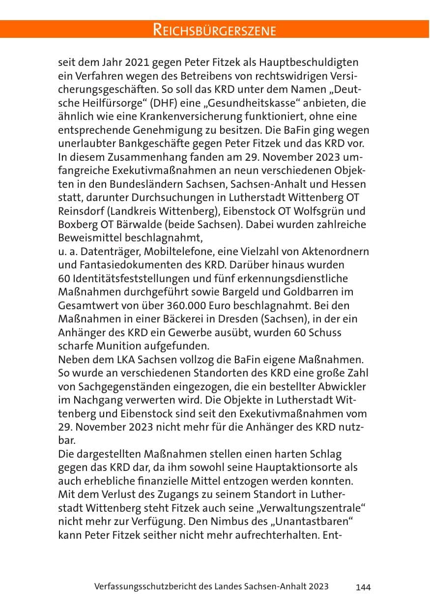 Seite 144 des Verfassungsschutzbericht 2023 Sachsen-Anhalt