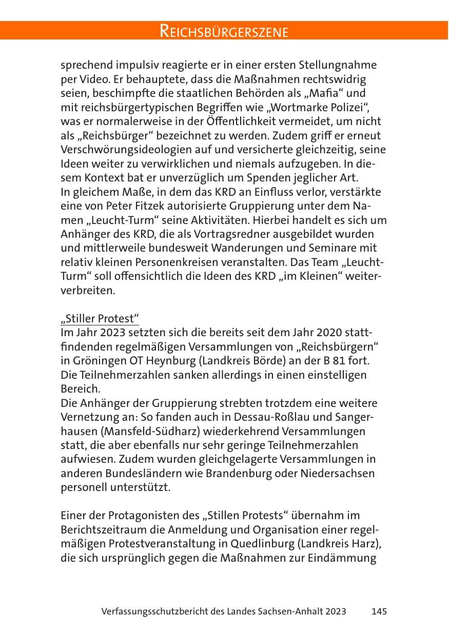 Seite 145 des Verfassungsschutzbericht 2023 Sachsen-Anhalt