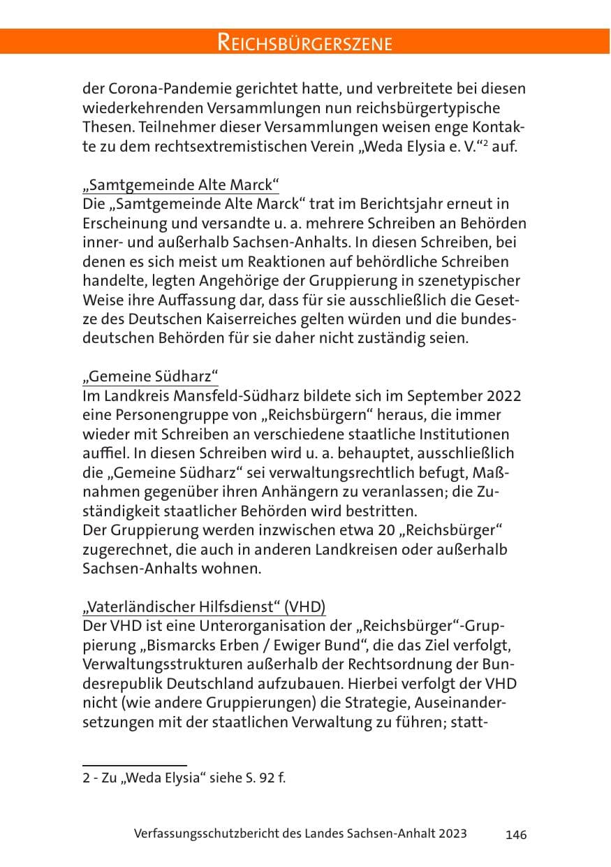 Seite 146 des Verfassungsschutzbericht 2023 Sachsen-Anhalt