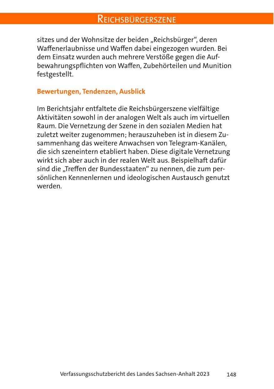 Seite 148 des Verfassungsschutzbericht 2023 Sachsen-Anhalt