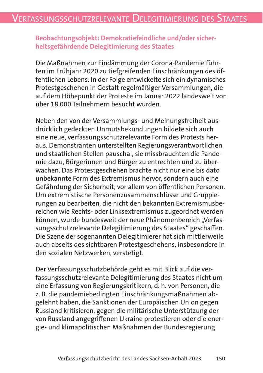 Seite 150 des Verfassungsschutzbericht 2023 Sachsen-Anhalt