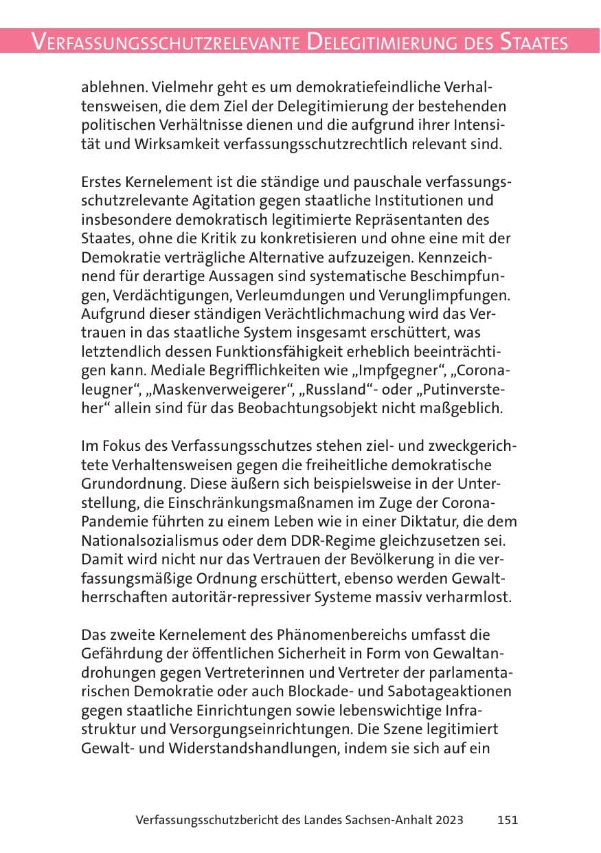 Seite 151 des Verfassungsschutzbericht 2023 Sachsen-Anhalt