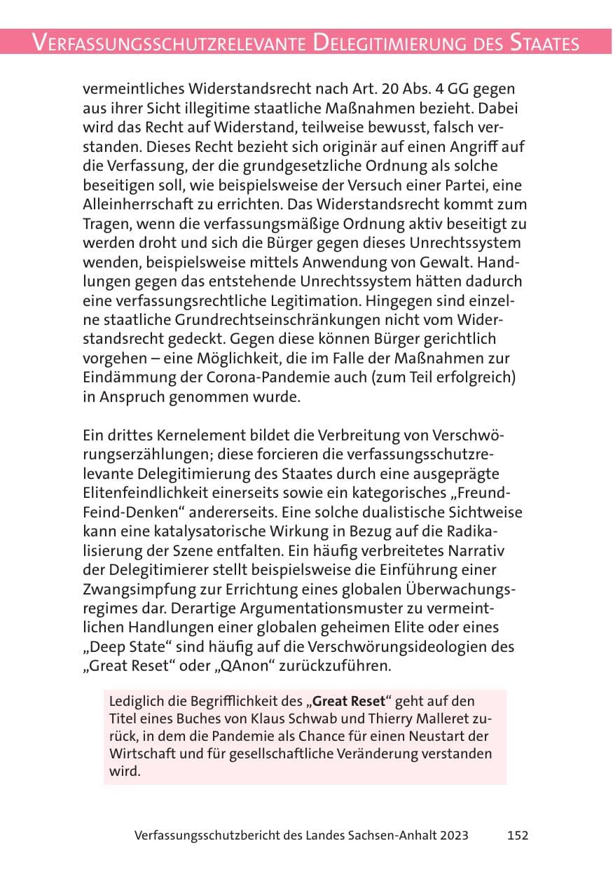 Seite 152 des Verfassungsschutzbericht 2023 Sachsen-Anhalt