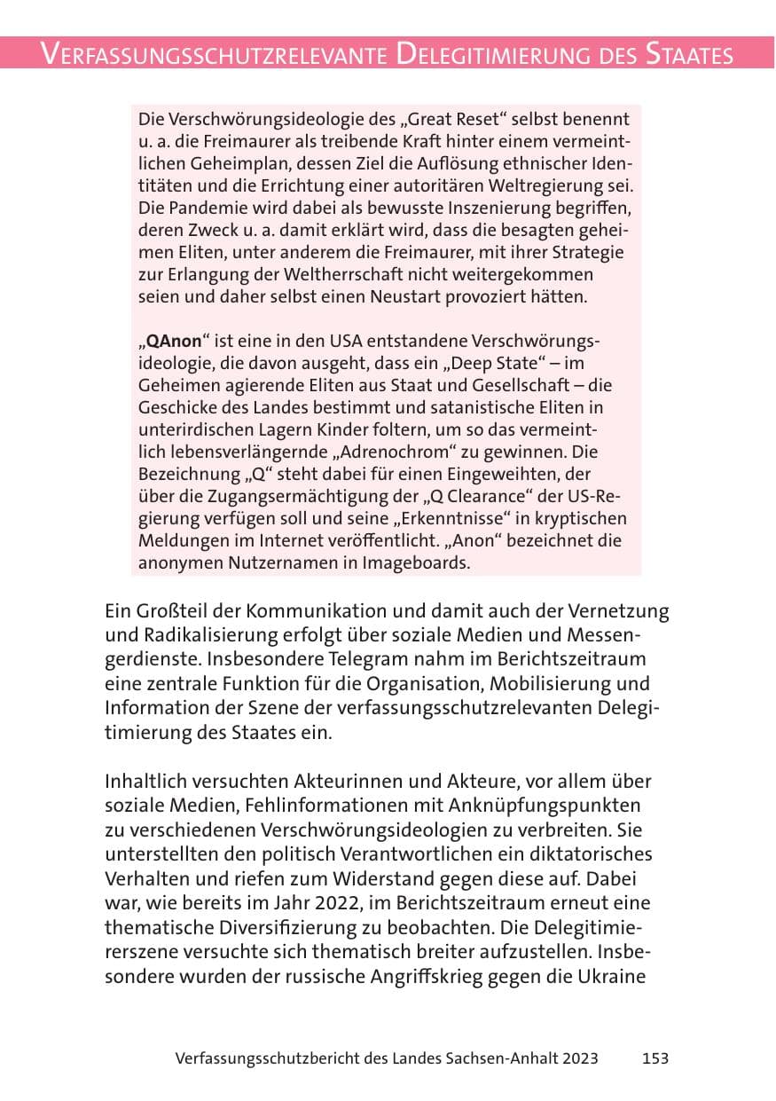 Seite 153 des Verfassungsschutzbericht 2023 Sachsen-Anhalt