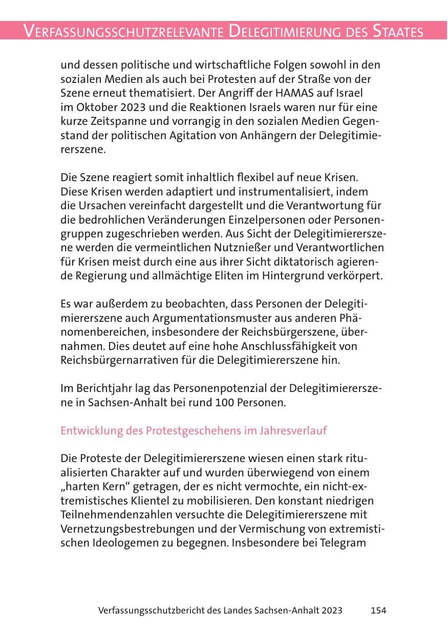Seite 154 des Verfassungsschutzbericht 2023 Sachsen-Anhalt