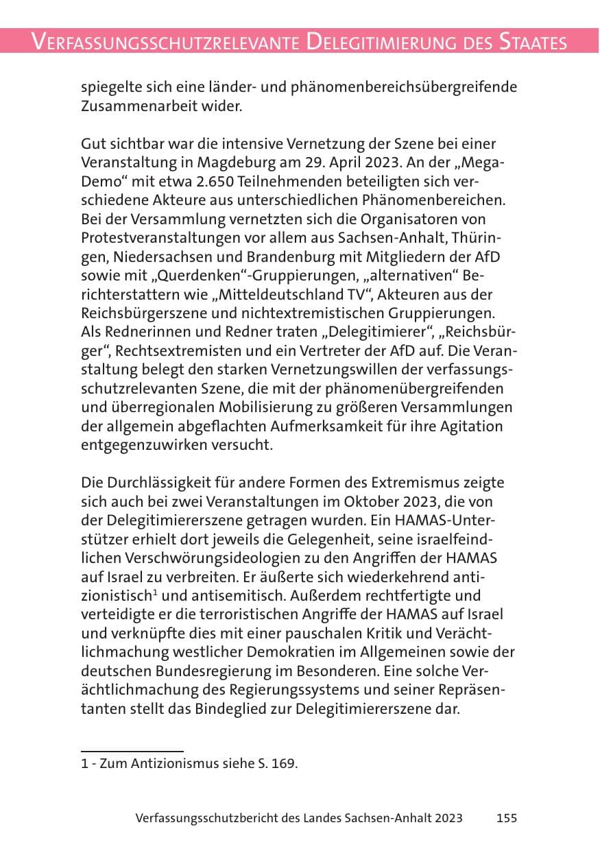 Seite 155 des Verfassungsschutzbericht 2023 Sachsen-Anhalt