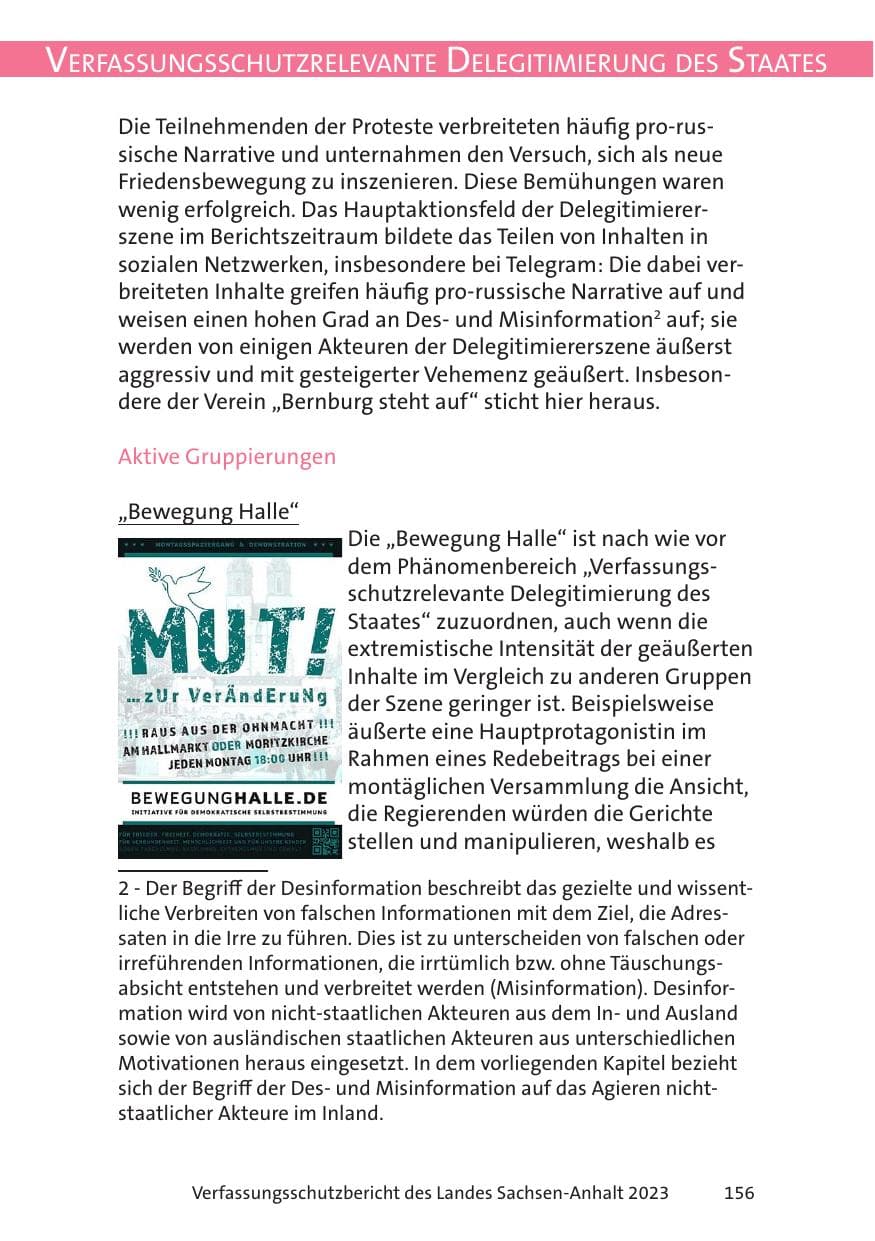 Seite 156 des Verfassungsschutzbericht 2023 Sachsen-Anhalt