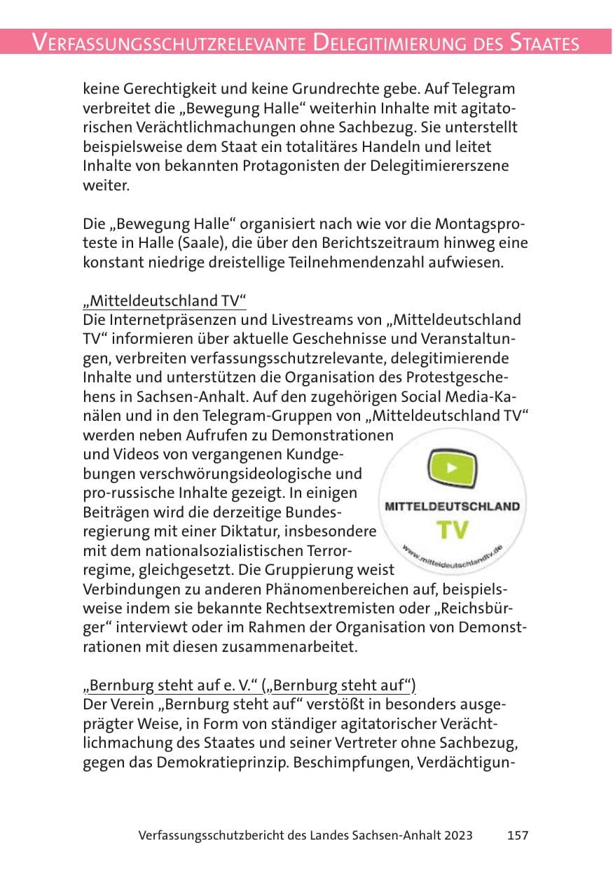 Seite 157 des Verfassungsschutzbericht 2023 Sachsen-Anhalt