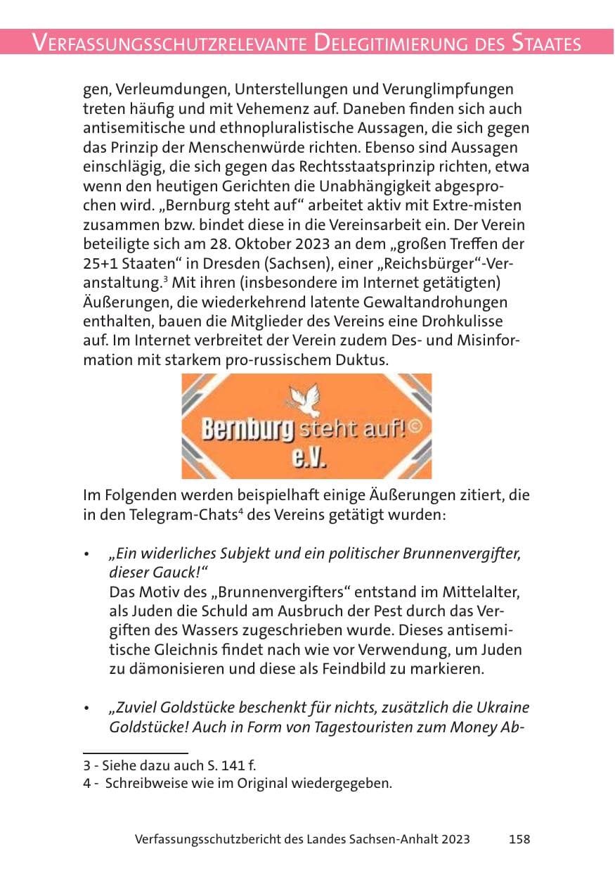 Seite 158 des Verfassungsschutzbericht 2023 Sachsen-Anhalt