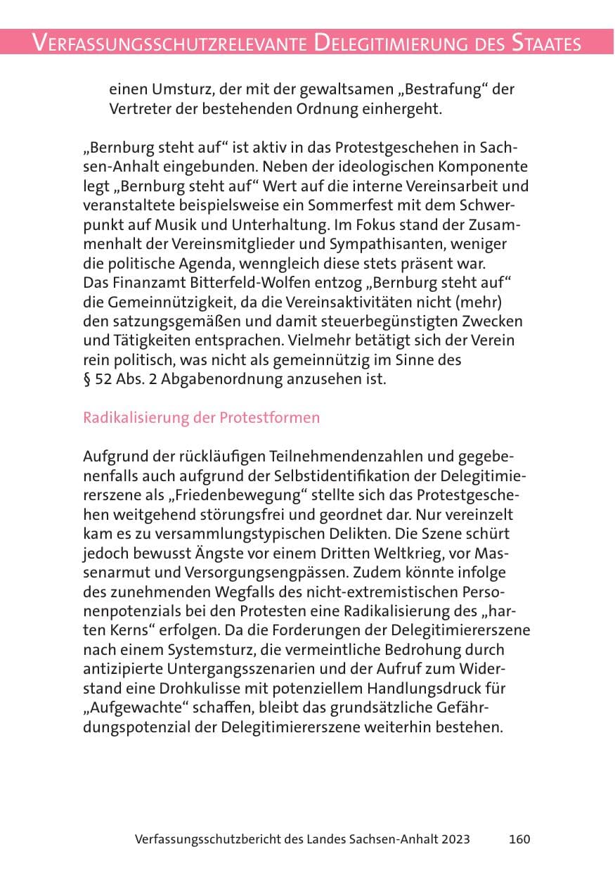 Seite 160 des Verfassungsschutzbericht 2023 Sachsen-Anhalt