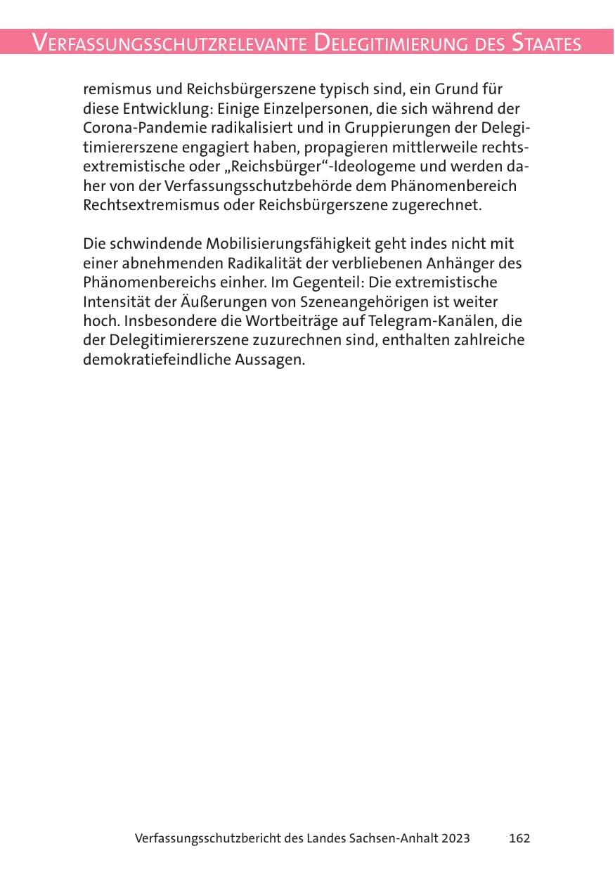 Seite 162 des Verfassungsschutzbericht 2023 Sachsen-Anhalt