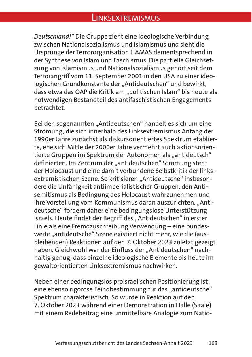 Seite 168 des Verfassungsschutzbericht 2023 Sachsen-Anhalt