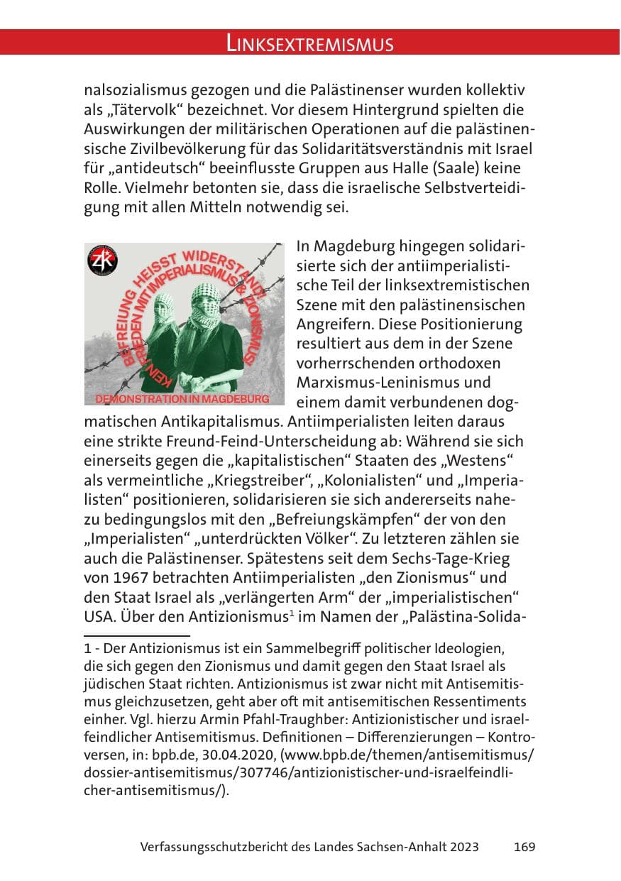 Seite 169 des Verfassungsschutzbericht 2023 Sachsen-Anhalt