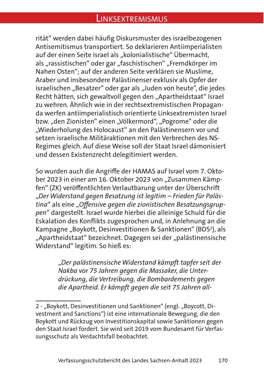 Seite 170 des Verfassungsschutzbericht 2023 Sachsen-Anhalt