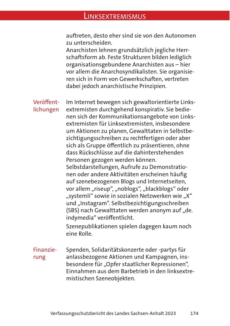 Seite 174 des Verfassungsschutzbericht 2023 Sachsen-Anhalt