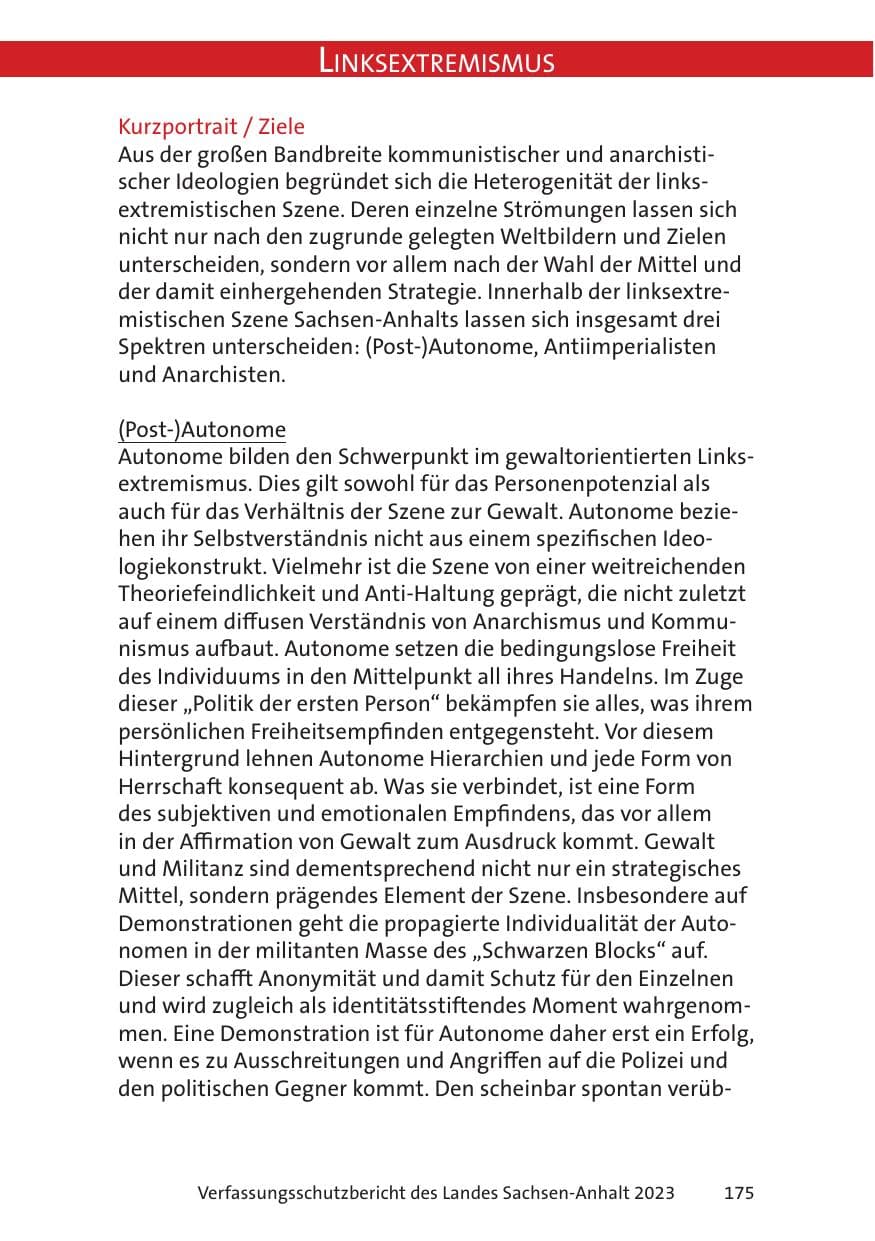 Seite 175 des Verfassungsschutzbericht 2023 Sachsen-Anhalt