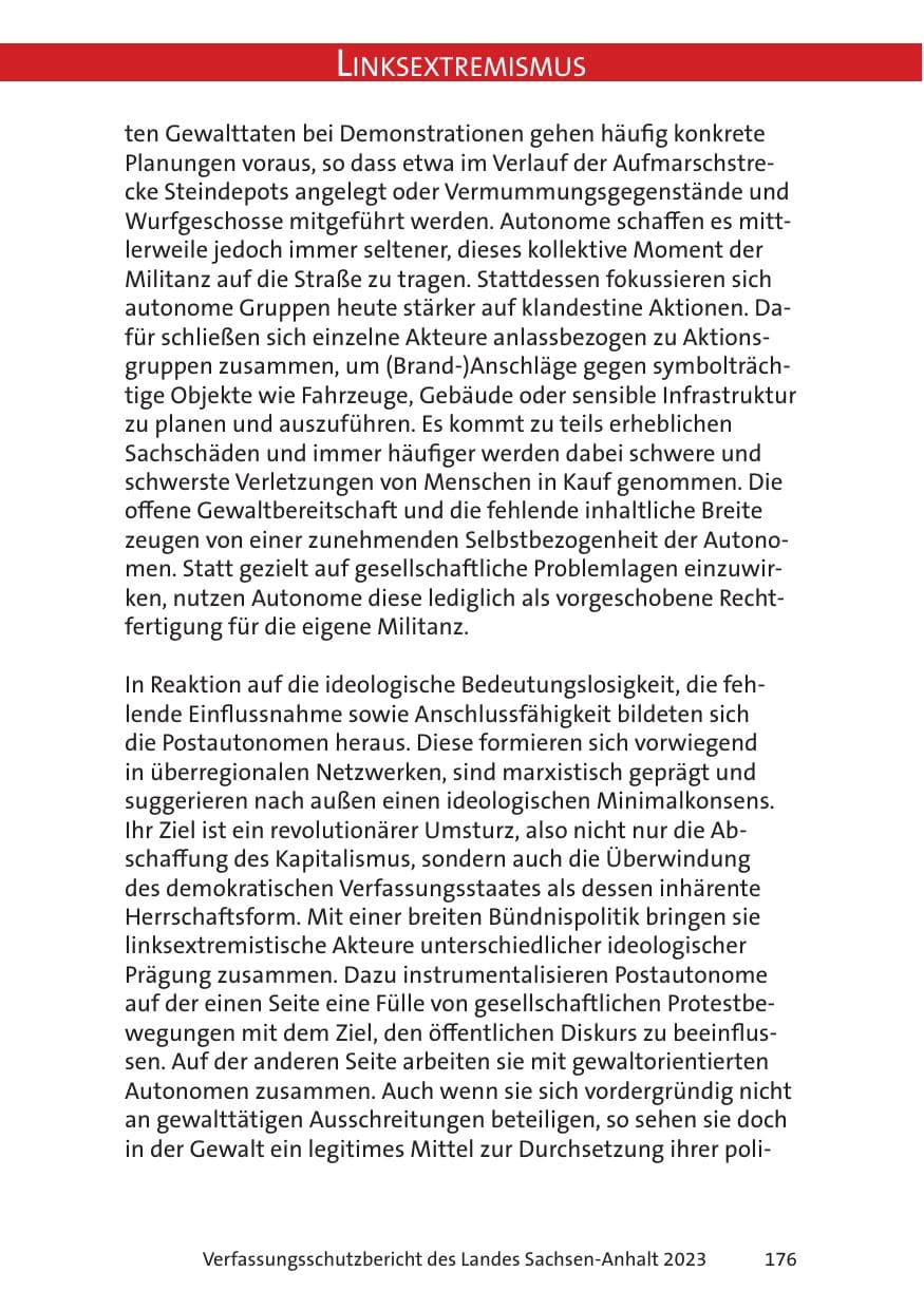 Seite 176 des Verfassungsschutzbericht 2023 Sachsen-Anhalt
