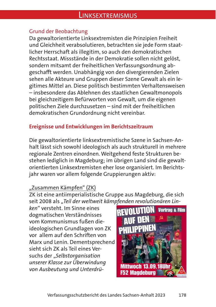 Seite 178 des Verfassungsschutzbericht 2023 Sachsen-Anhalt
