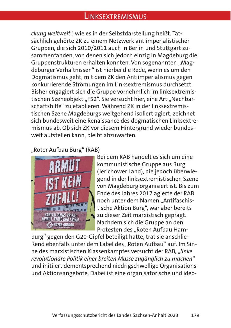 Seite 179 des Verfassungsschutzbericht 2023 Sachsen-Anhalt