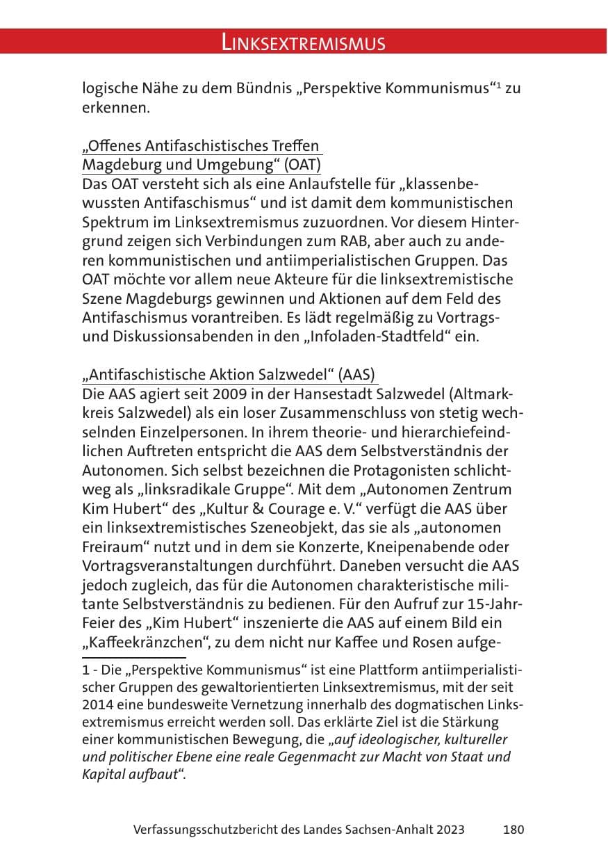 Seite 180 des Verfassungsschutzbericht 2023 Sachsen-Anhalt
