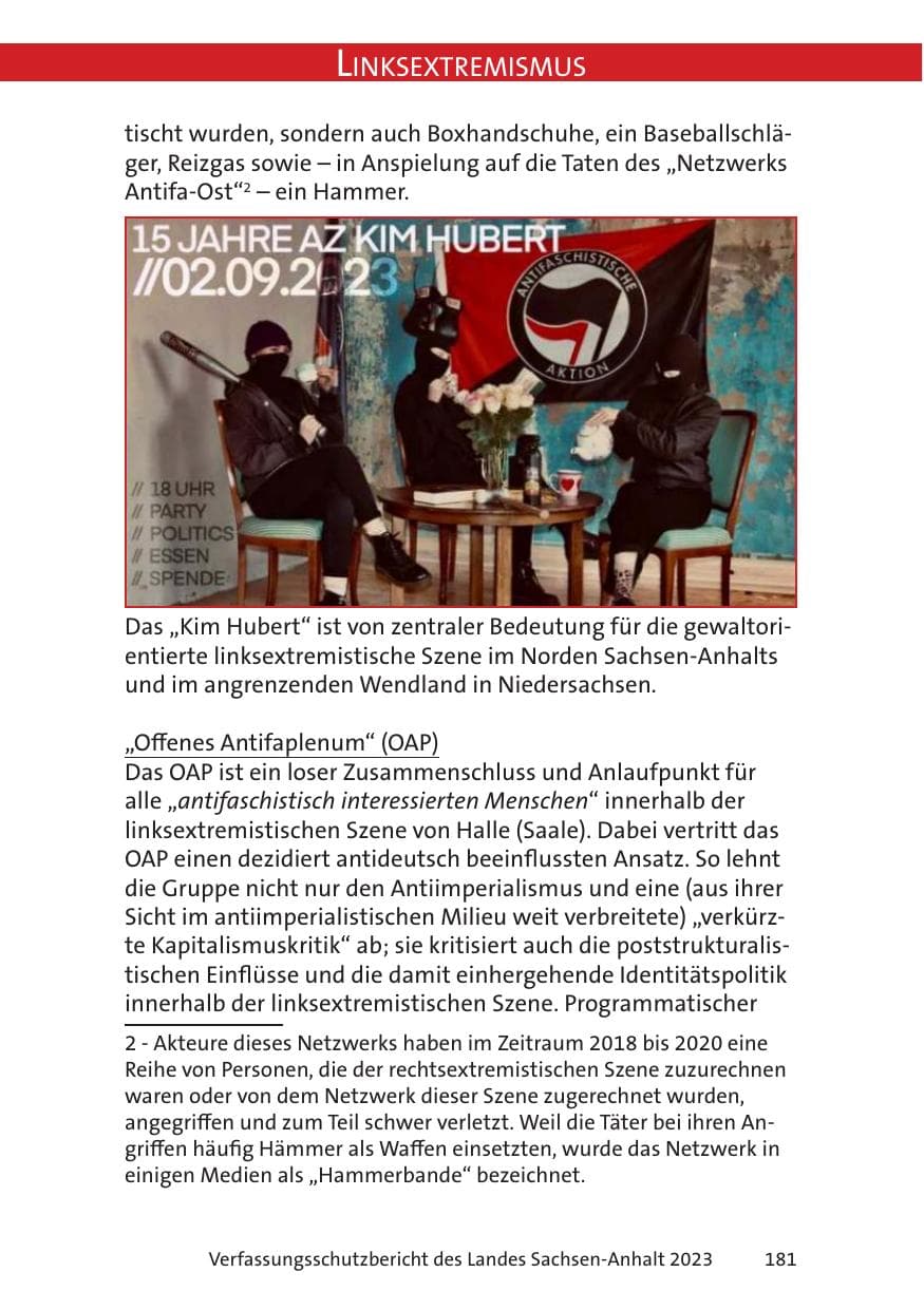 Seite 181 des Verfassungsschutzbericht 2023 Sachsen-Anhalt