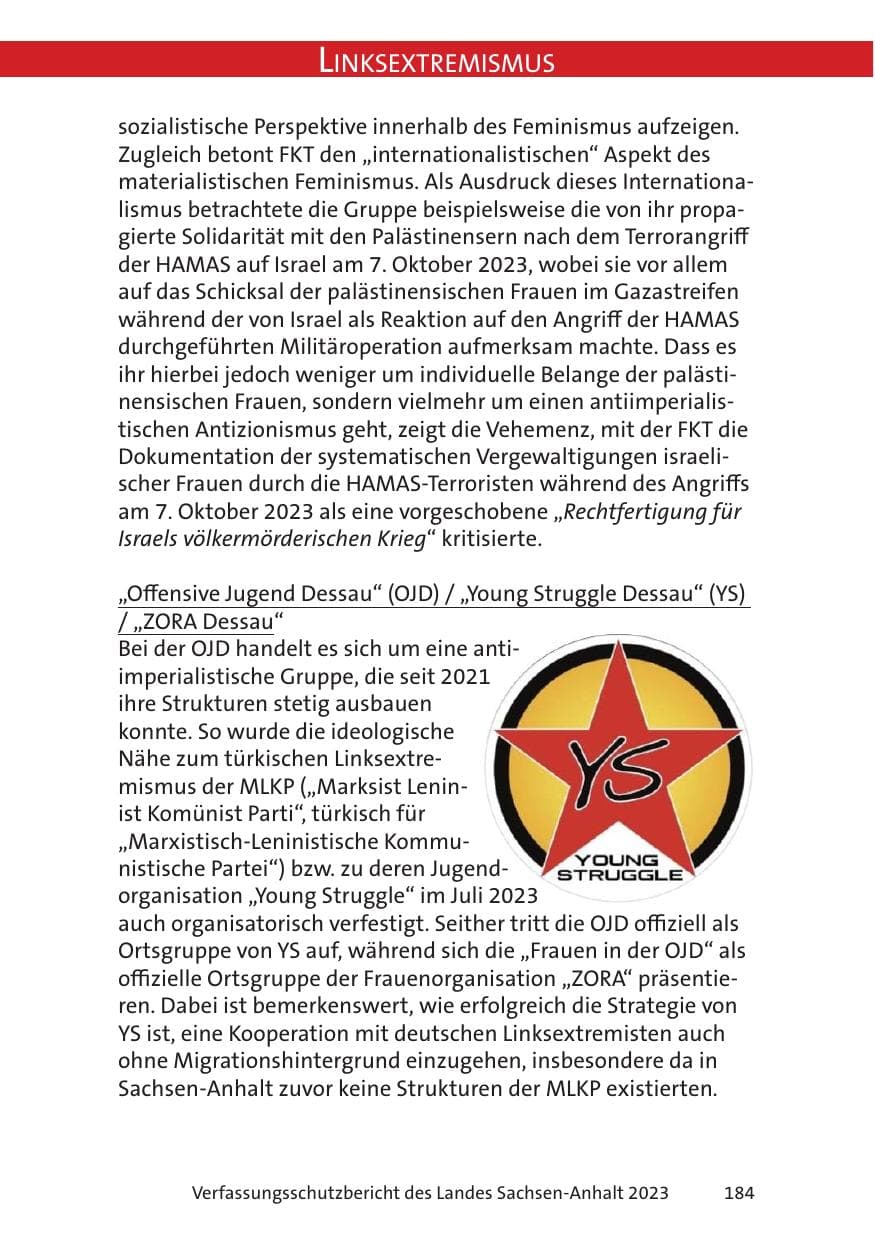 Seite 184 des Verfassungsschutzbericht 2023 Sachsen-Anhalt