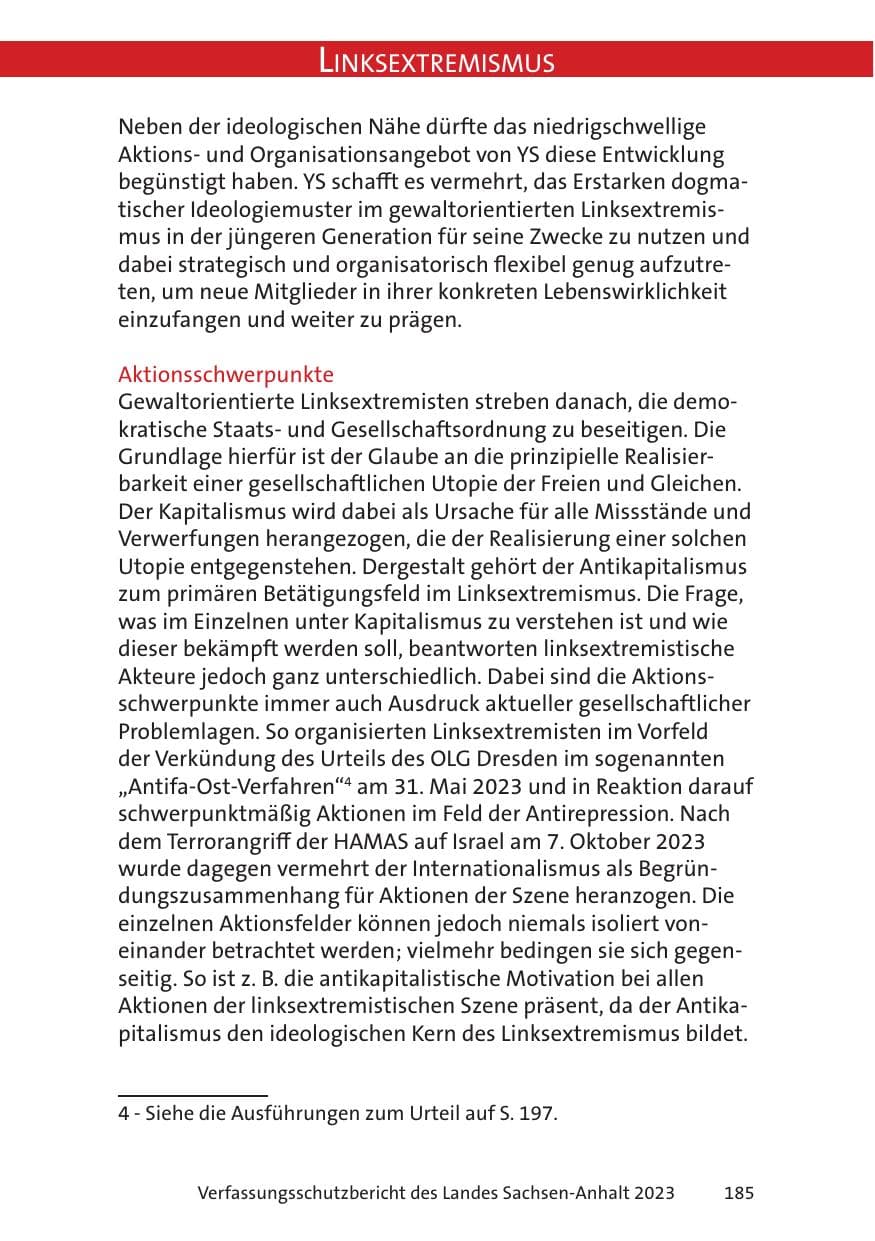 Seite 185 des Verfassungsschutzbericht 2023 Sachsen-Anhalt
