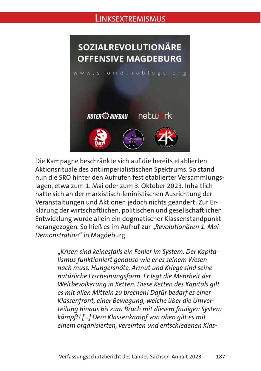 Seite 187 des Verfassungsschutzbericht 2023 Sachsen-Anhalt
