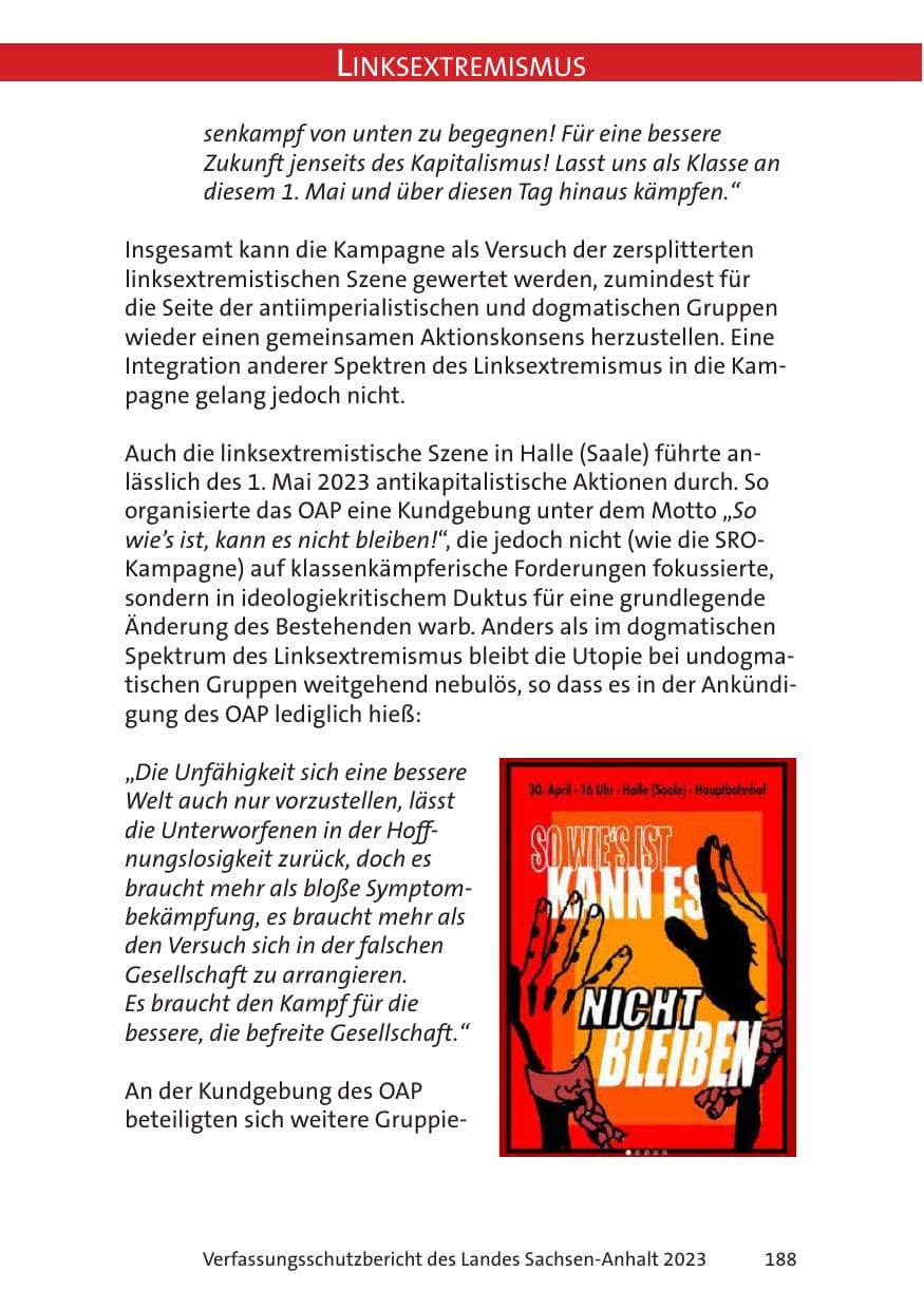 Seite 188 des Verfassungsschutzbericht 2023 Sachsen-Anhalt