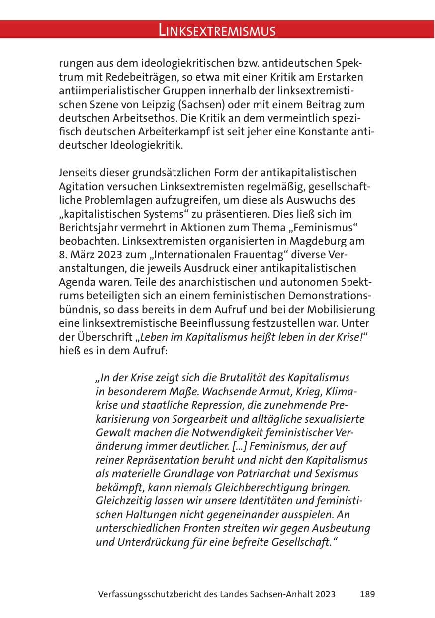Seite 189 des Verfassungsschutzbericht 2023 Sachsen-Anhalt