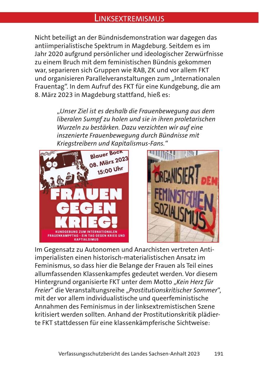 Seite 191 des Verfassungsschutzbericht 2023 Sachsen-Anhalt