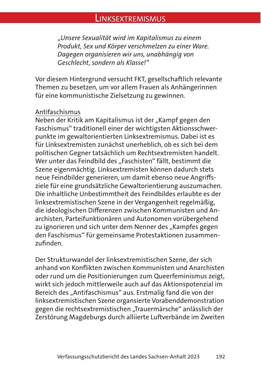 Seite 192 des Verfassungsschutzbericht 2023 Sachsen-Anhalt