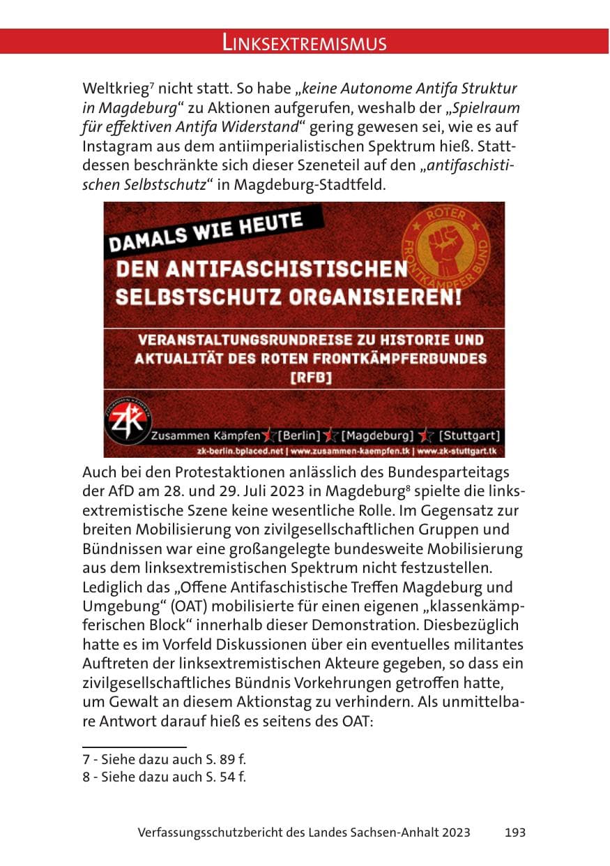Seite 193 des Verfassungsschutzbericht 2023 Sachsen-Anhalt