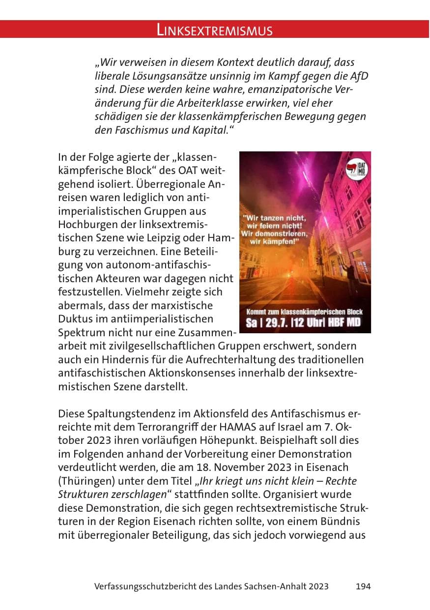 Seite 194 des Verfassungsschutzbericht 2023 Sachsen-Anhalt