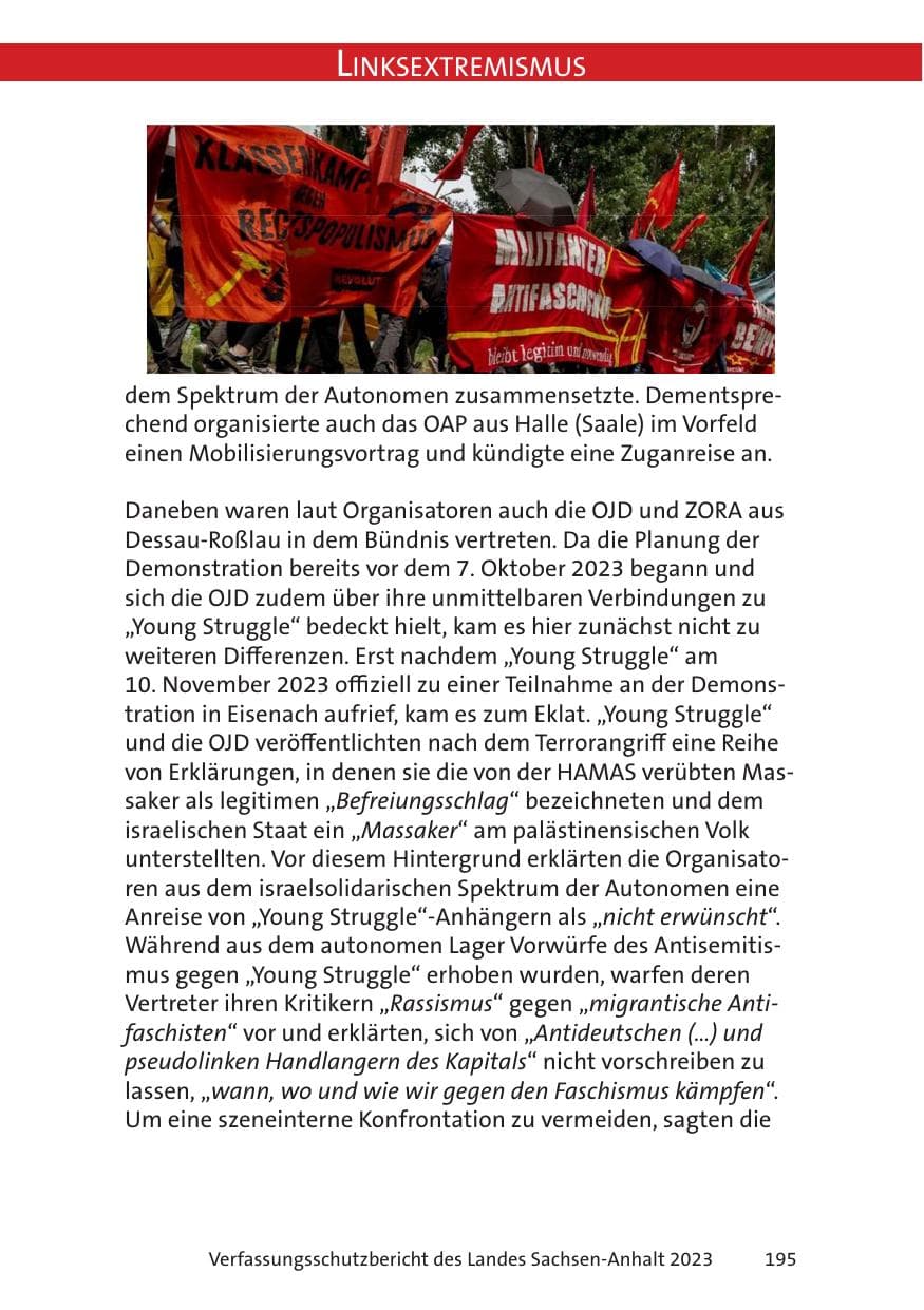 Seite 195 des Verfassungsschutzbericht 2023 Sachsen-Anhalt