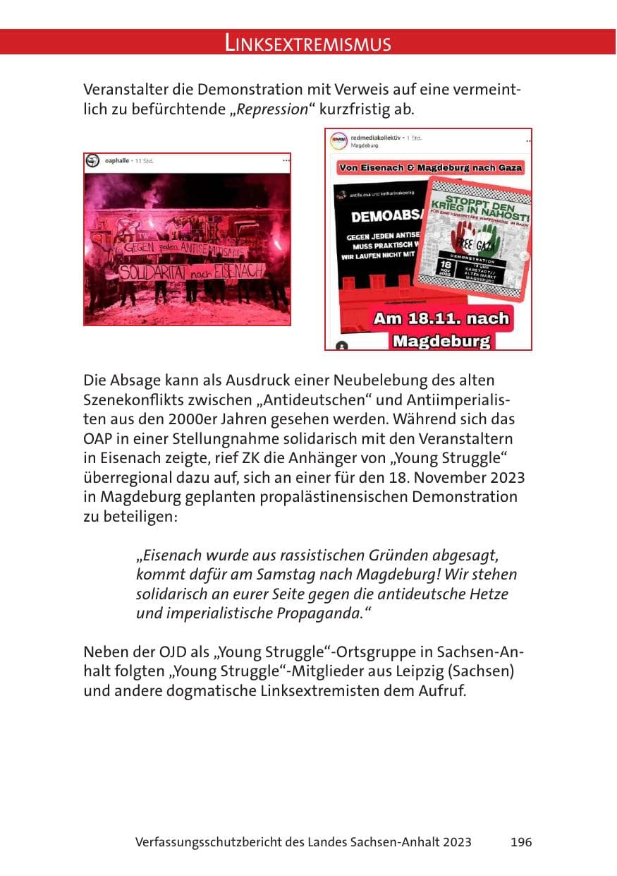 Seite 196 des Verfassungsschutzbericht 2023 Sachsen-Anhalt