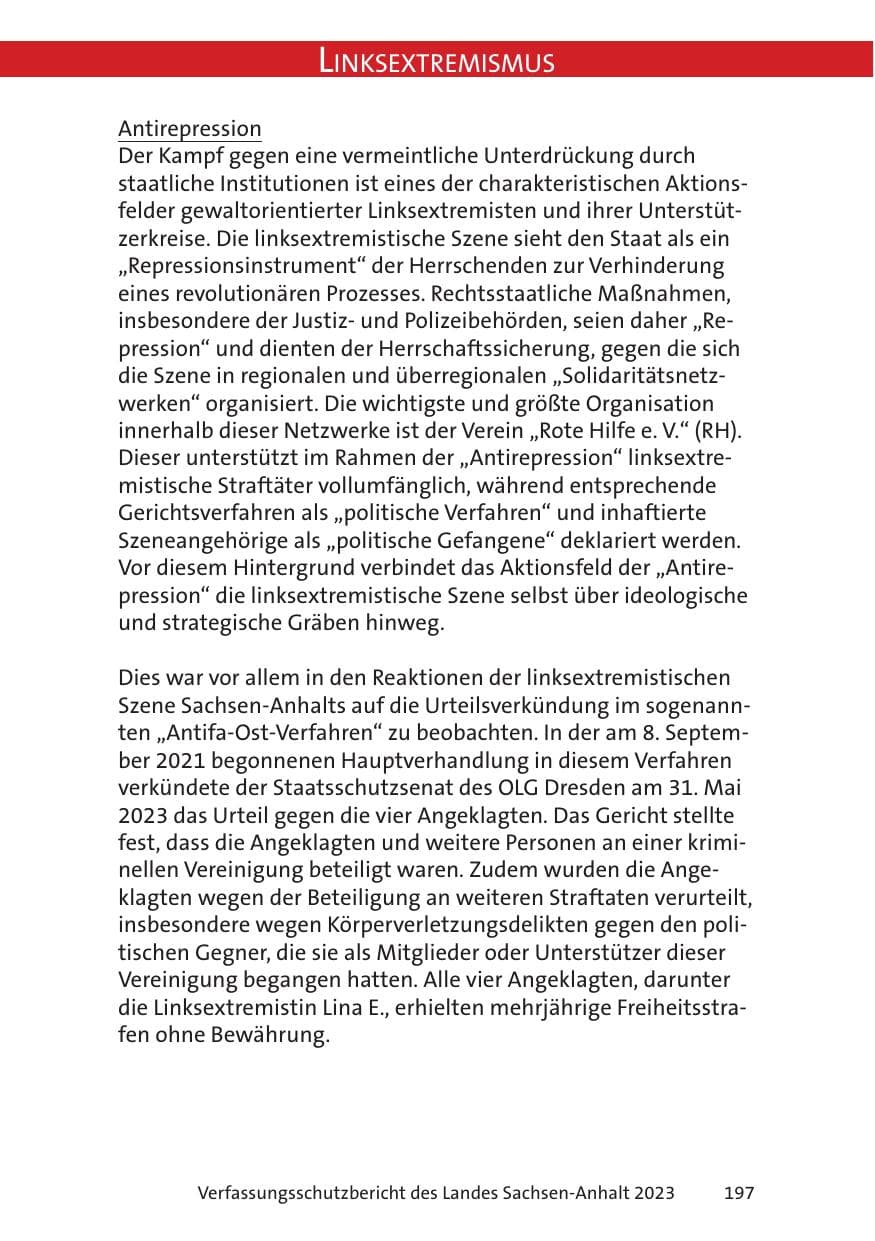 Seite 197 des Verfassungsschutzbericht 2023 Sachsen-Anhalt