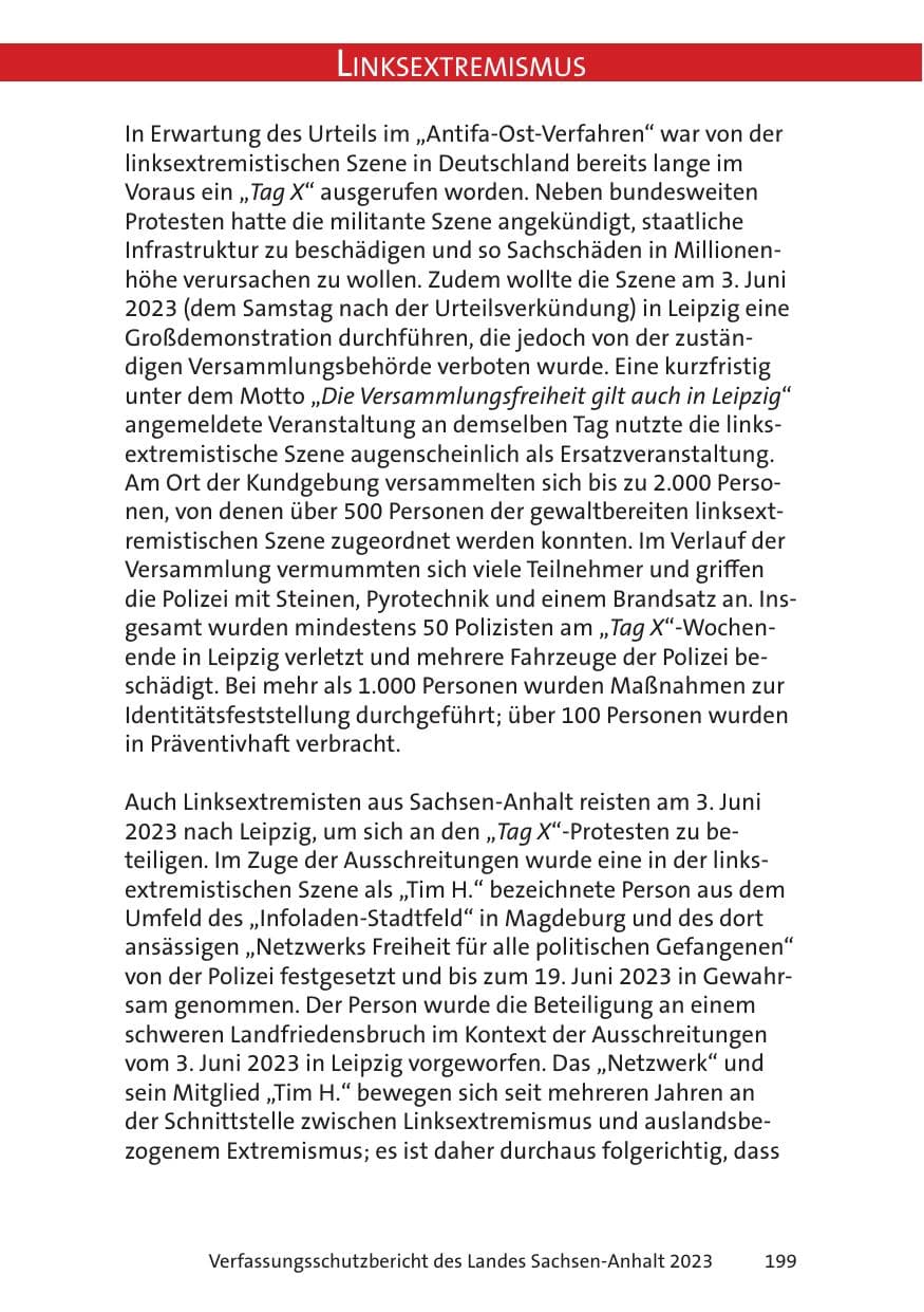 Seite 199 des Verfassungsschutzbericht 2023 Sachsen-Anhalt