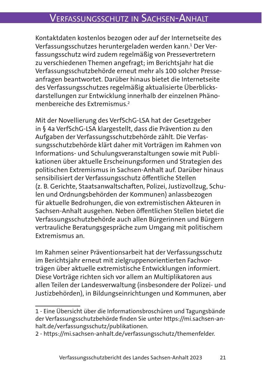 Seite 21 des Verfassungsschutzbericht 2023 Sachsen-Anhalt