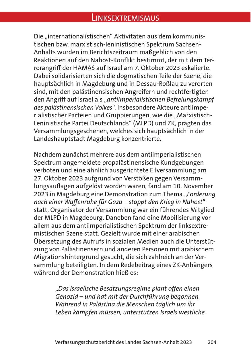 Seite 204 des Verfassungsschutzbericht 2023 Sachsen-Anhalt