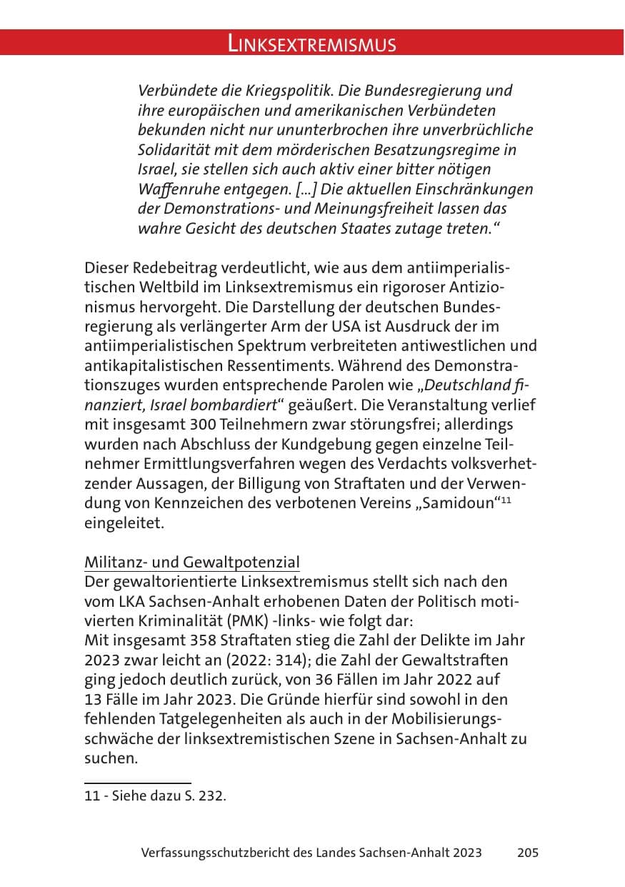 Seite 205 des Verfassungsschutzbericht 2023 Sachsen-Anhalt