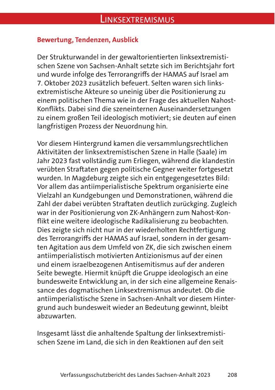 Seite 208 des Verfassungsschutzbericht 2023 Sachsen-Anhalt